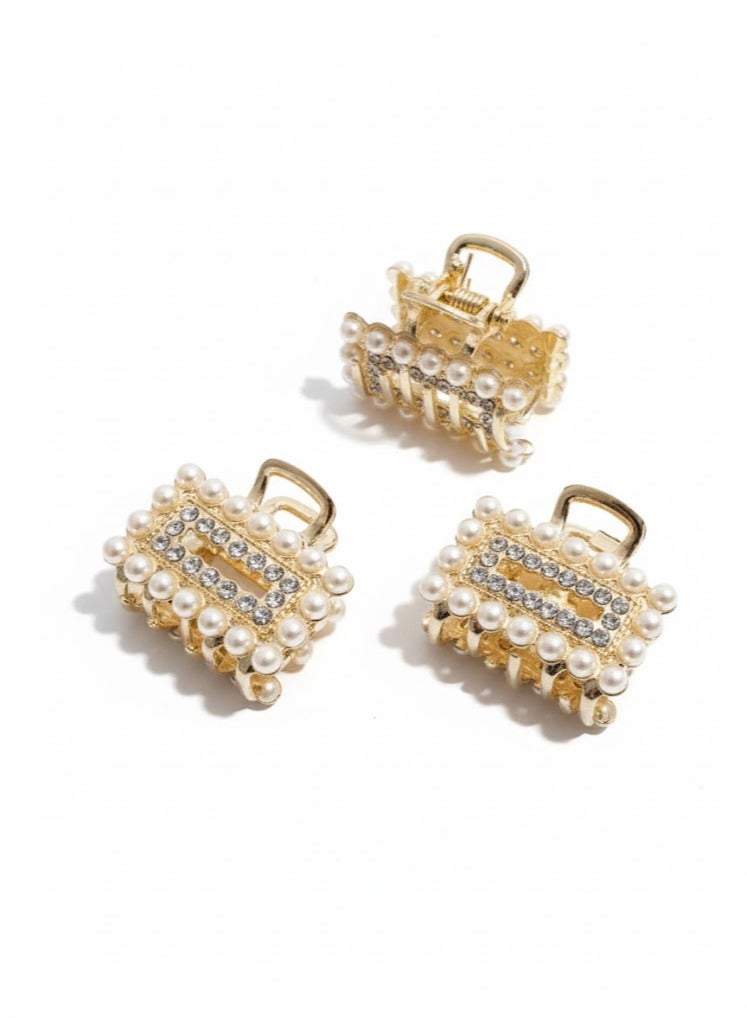 مشبك شعر من اللؤلؤ الأبيض والكريستال، خليط معدني غير قابل للانزلاق، حجم متوسط، أداة تصفيف أنيقة للنساء والفتيات